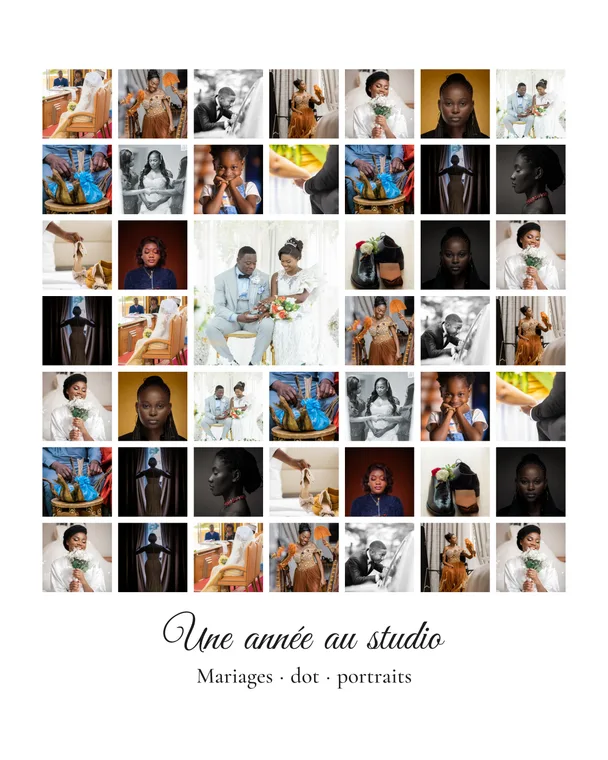 Collage de photos avec le titre « Une année au studio » et une phrase dessous