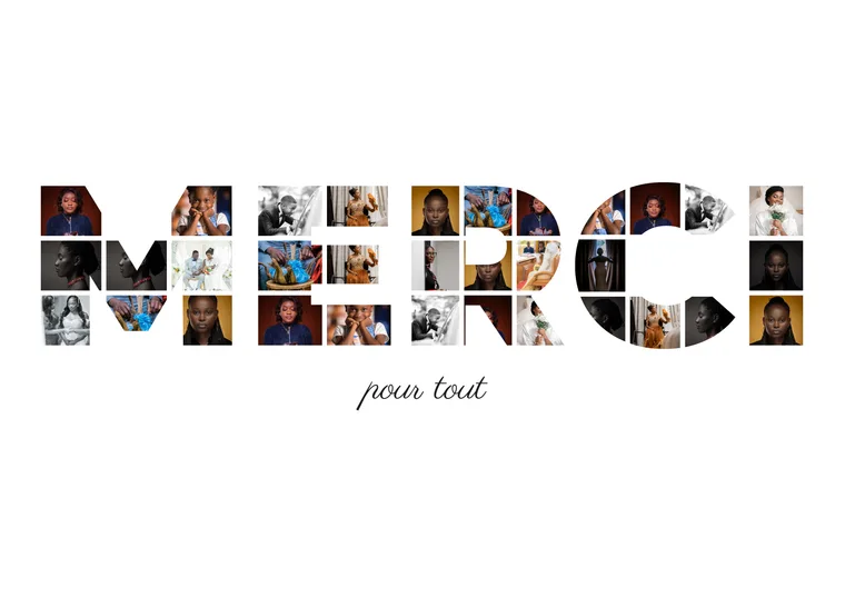 Le mot MERCI en grandes lettres remplies de photos