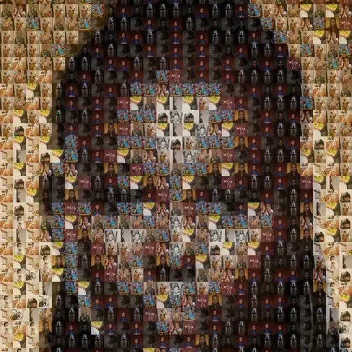 Photo mosaic: a portrait made of hundreds of small photos